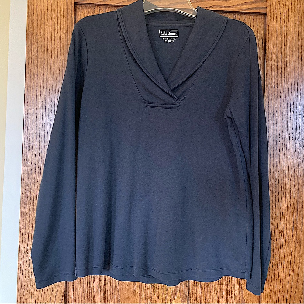 LL Bean Black Pullover, Long-Sleeve Shawl Collar - Size Medium